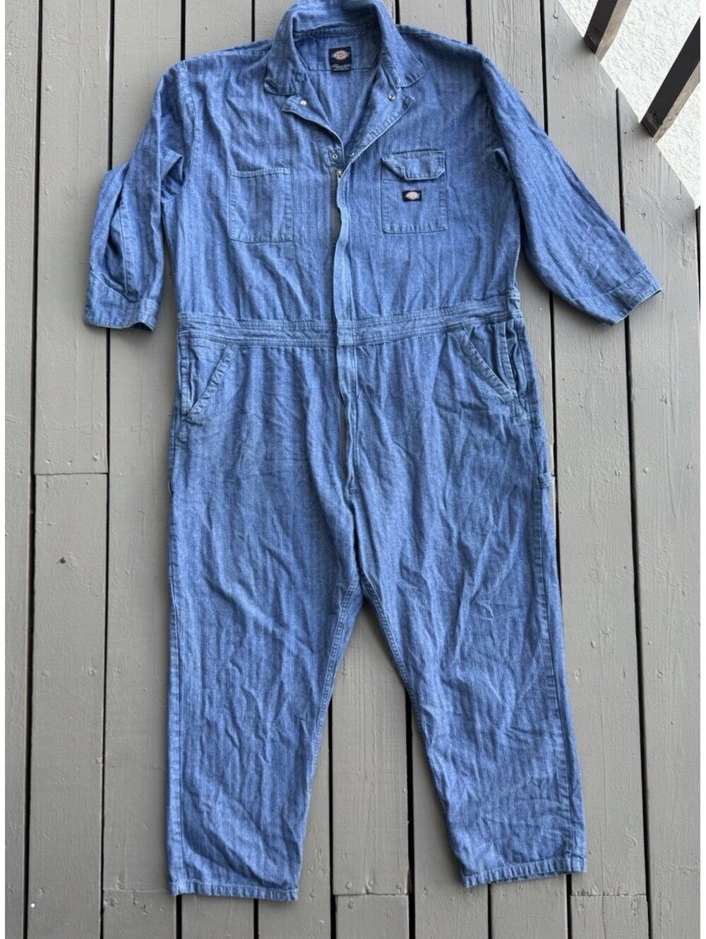 Dickies Chambray Coveralls 4XLR Blue Long Sleeve Workwear Jumpsuit Mechanic